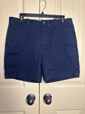 J. Crew Factory 7" Chino Shorts Mens 32 Navy Blue  Stretch Cotton NWOT